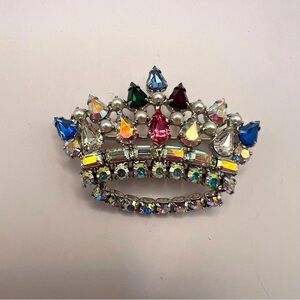 Vintage B David Original Family Crown Pin Collection Brooch Silver Tone & AB